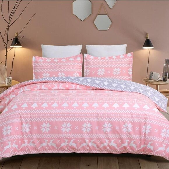 Soft Brushed Microfiber Duvet Cover Set with Zipper Closure and Queen Pink B6 - Picture 1 of 10